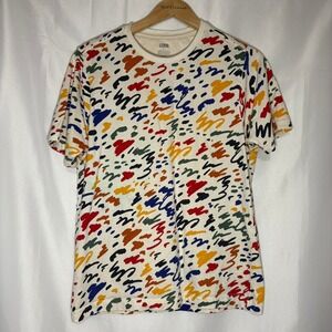LCKR Mens Abstract Scribble Print T-Shirt Multi-Color Cotton Short Sleeve Small